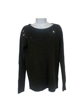 Apt. 9 Womens Black Sequin Knit Sweater Size M Crew Neck Acrylic Blend Pullover